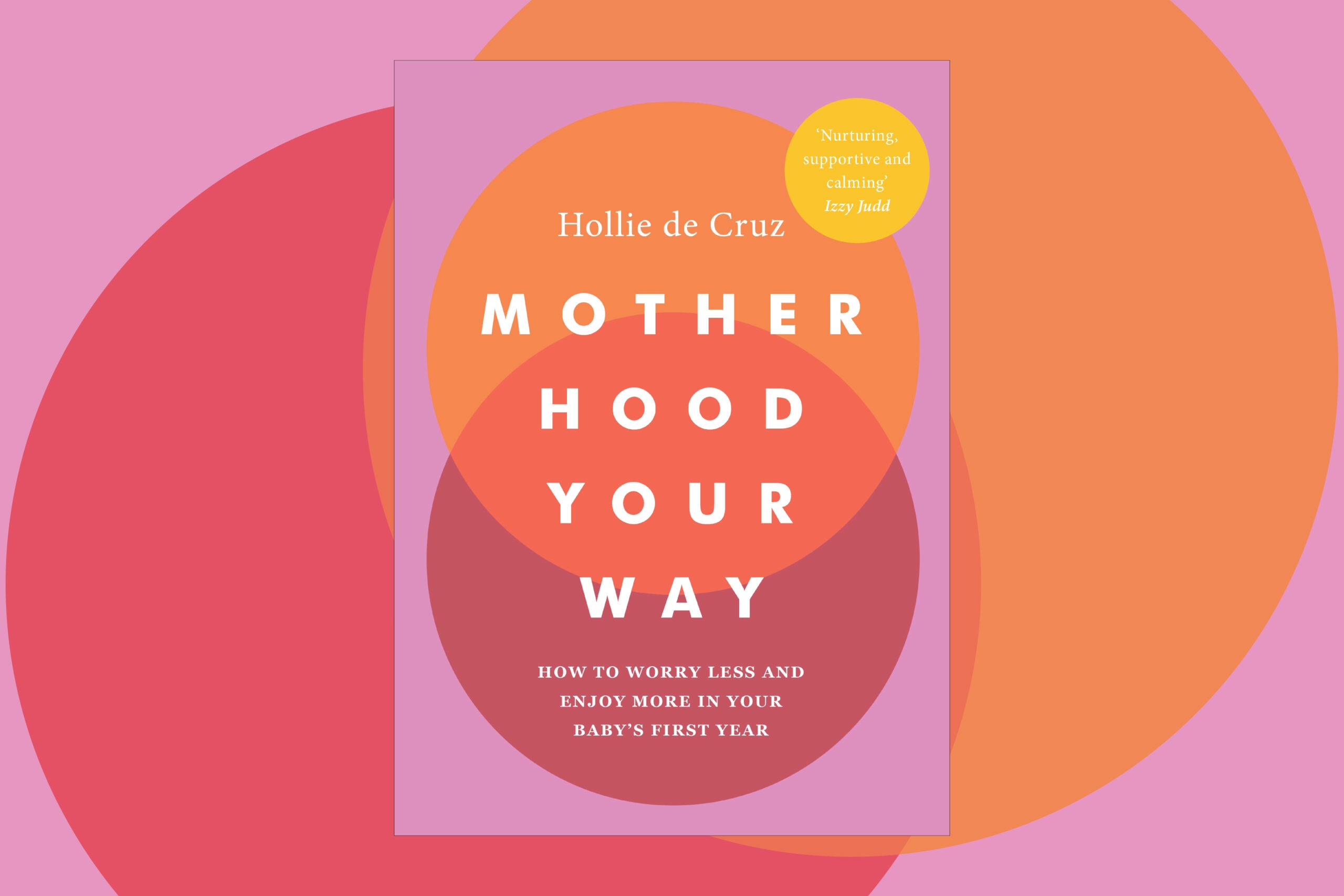 Book cover for Motherhood Your Way with a pink background and two large circles underneath the title