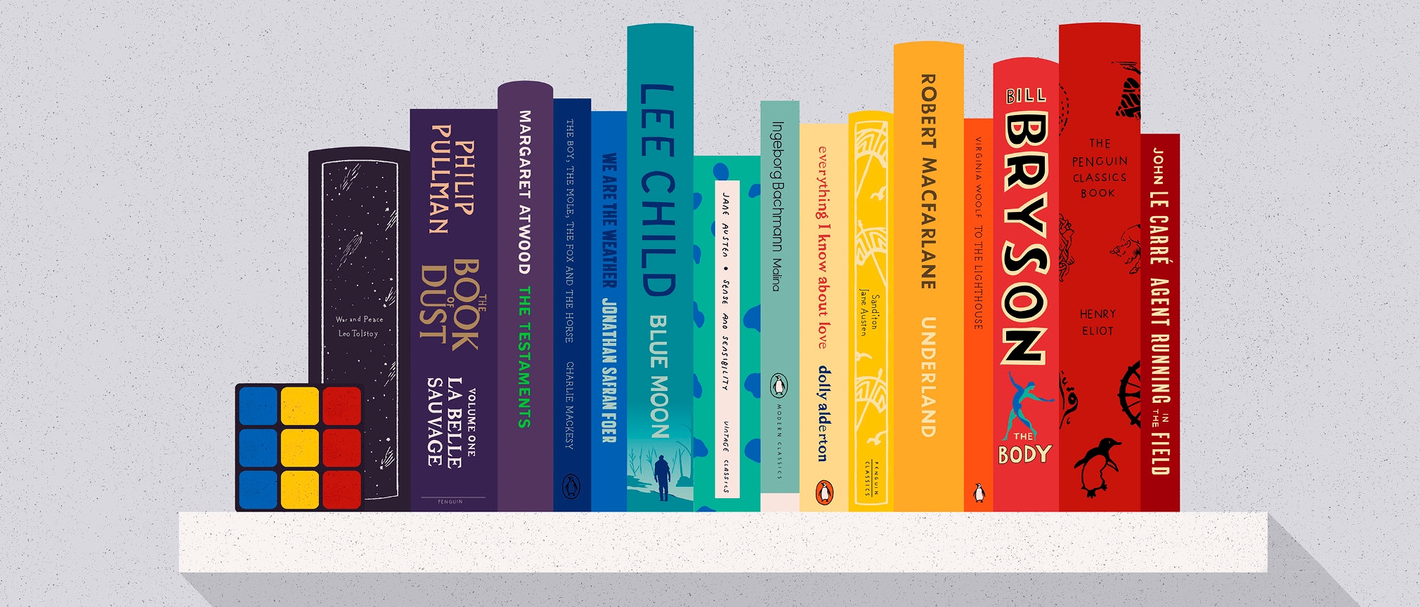 An illustration of a colour-coded bookshelf