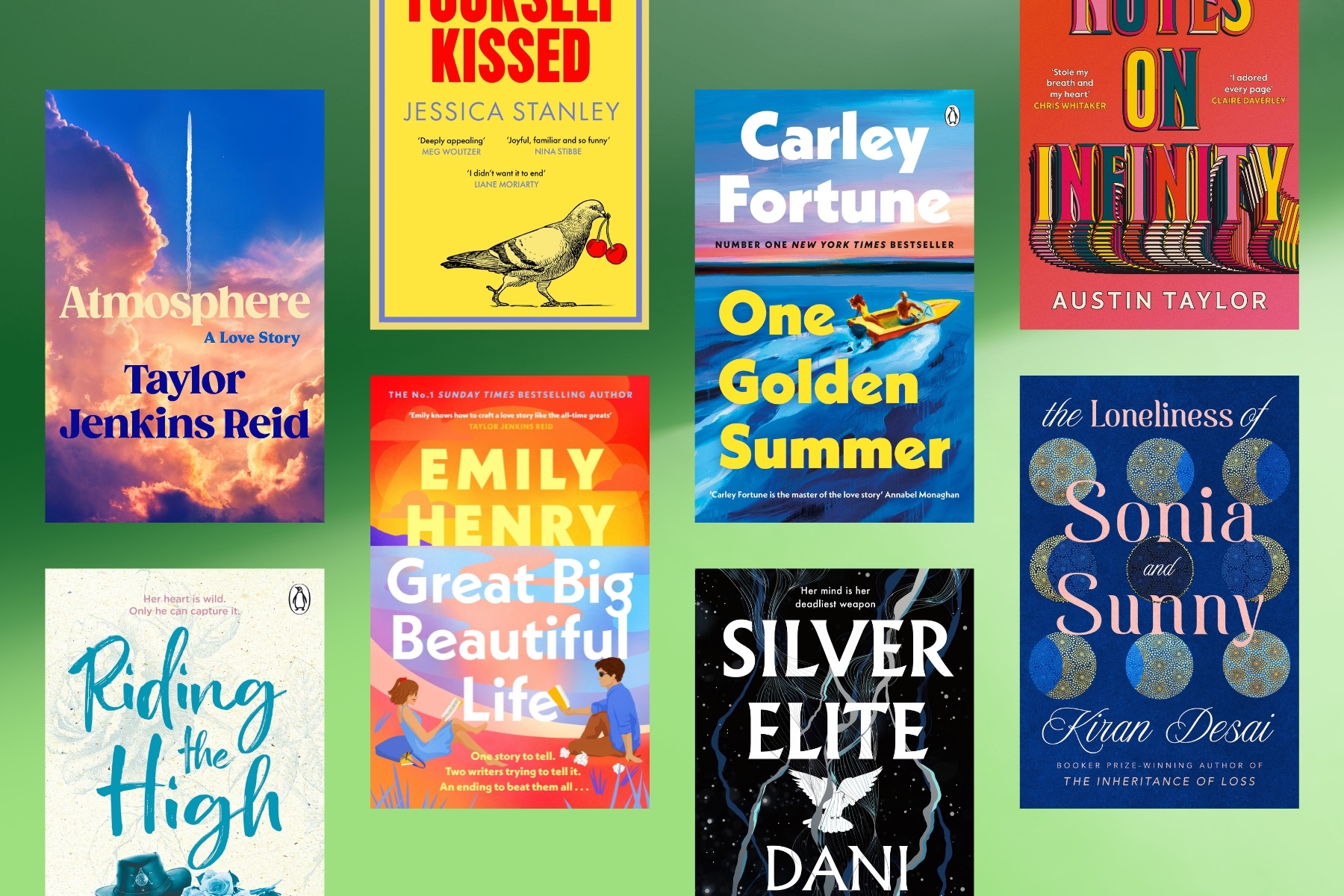 New romance books of 2025, including Atmosphere, Riding the High, Consider Yourself Kissed, Great Big Beautiful Life, One Golden Summer, Silver Elite, Notes on Infinity and The Loneliness of Sonia and Sunny.