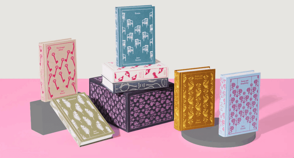 A photo of the Jane Austen clothbound set from the Penguin Shop