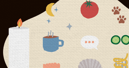 A decorative image for The Penguin books that saw us through hard times article, featuring illustrations of everyday comforts like tea and a candle.