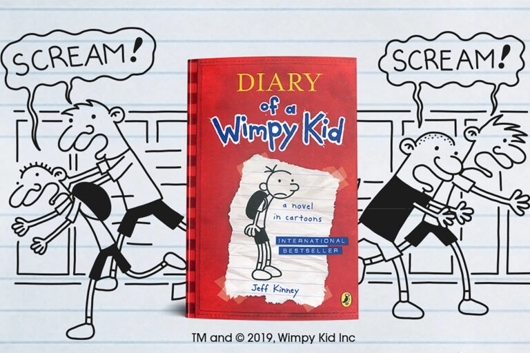 An illustration from the Diary of Wimpy Kid books by Jeff Kinney