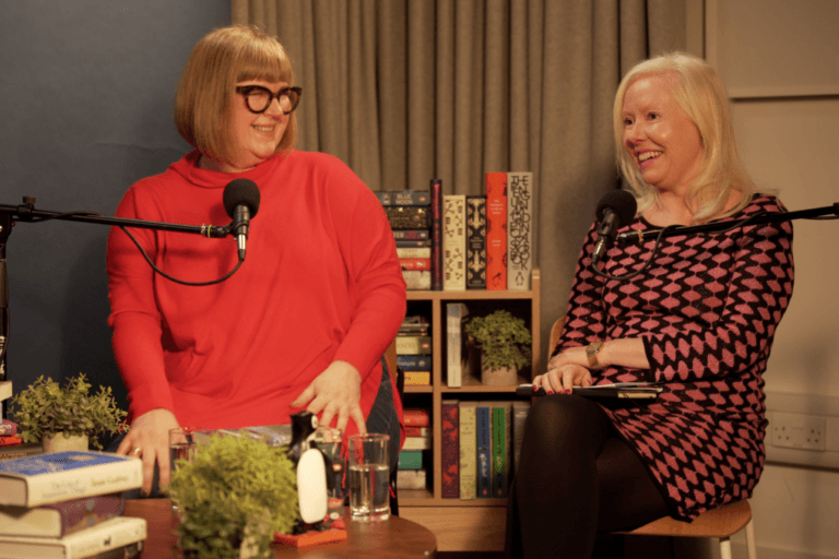 Photo of author Jennie Godfrey with her publicist Charlotte Bush in the Penguin Podcast studio